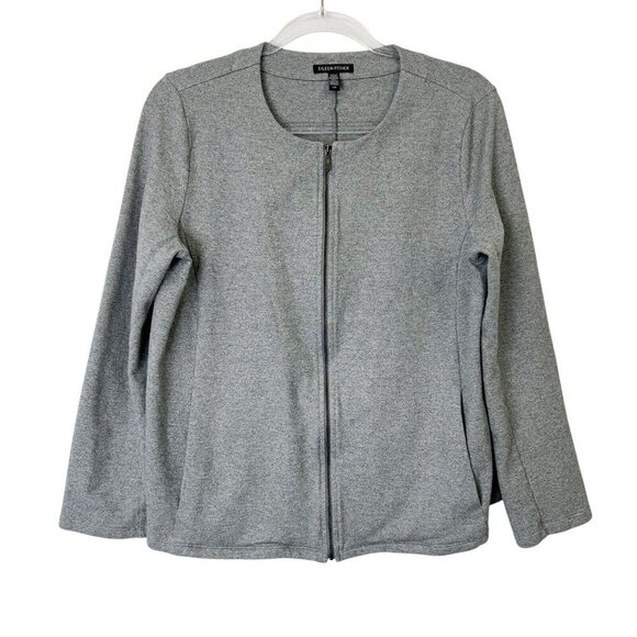 Eileen Fisher Zip Jacket Womens Size Large Gray Organic Cotton - Picture 1 of 9